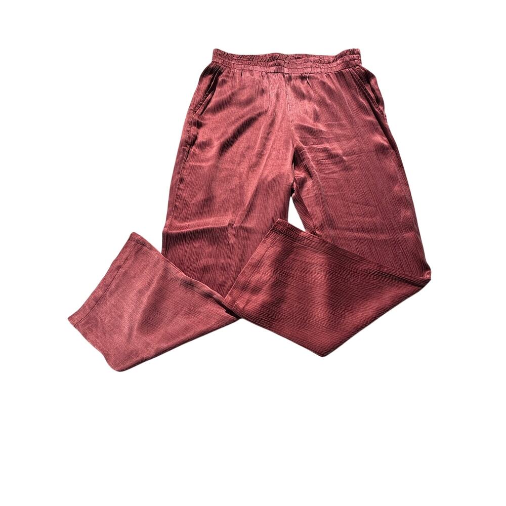 Soft Surroundings Dark Rose Cupro Crinkle Wide Leg Pull on Pants M